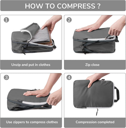 Compression Packing Cubes, 7 Set Packing Cubes Compression, Travel Essentials, Travel Organizer for Shoes, Clothing, Grey