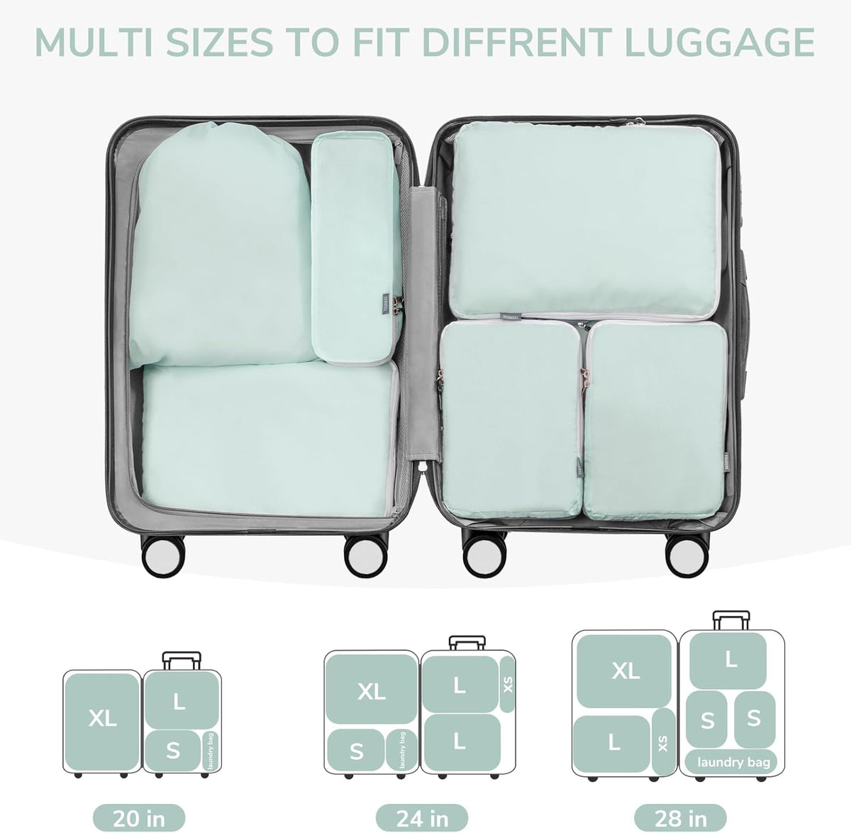 Compression Packing Cubes, 7 Set Packing Cubes Compression, Travel Essentials, Travel Organizer for Shoes, Clothing, Grey