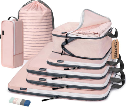 Compression Packing Cubes, 7 Set Packing Cubes Compression, Travel Essentials, Travel Organizer for Shoes, Clothing, Grey