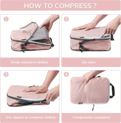 Compression Packing Cubes, 7 Set Packing Cubes Compression, Travel Essentials, Travel Organizer for Shoes, Clothing, Grey