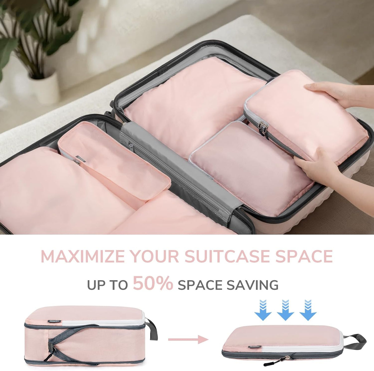 Compression Packing Cubes, 7 Set Packing Cubes Compression, Travel Essentials, Travel Organizer for Shoes, Clothing, Grey
