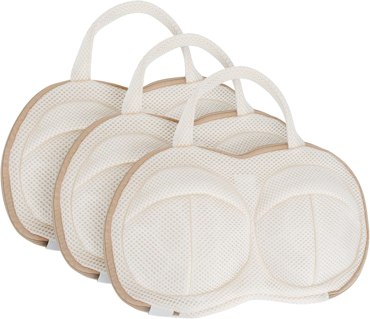 3Pcs Bra Wash Bags for Laundry Lingerie Brassiere Bag bra washing protector holder for Washing Machine Beige(A to C Cups)