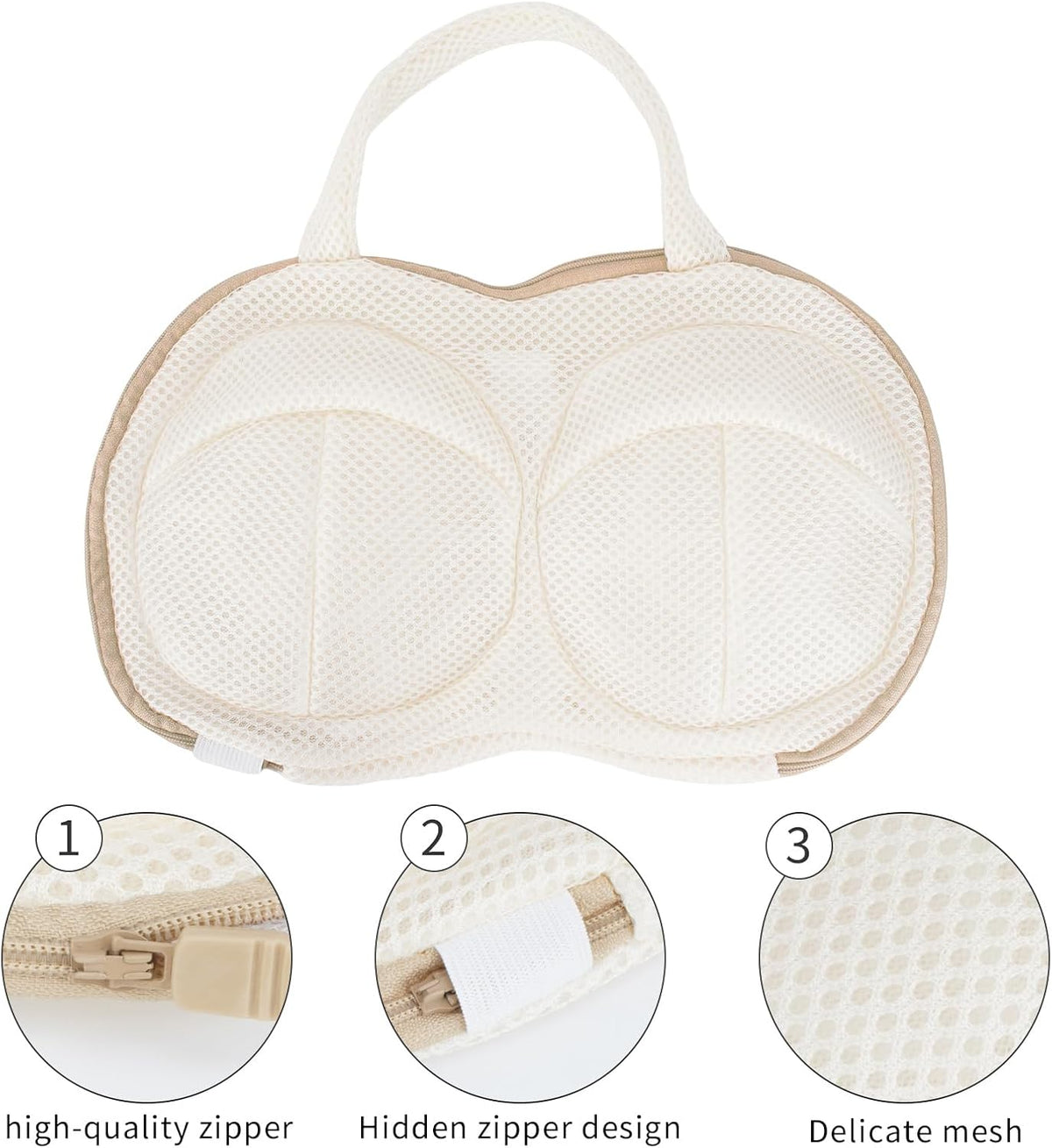 3Pcs Bra Wash Bags for Laundry Lingerie Brassiere Bag bra washing protector holder for Washing Machine Beige(A to C Cups)