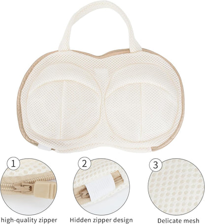 3Pcs Bra Wash Bags for Laundry Lingerie Brassiere Bag bra washing protector holder for Washing Machine Beige(A to C Cups)
