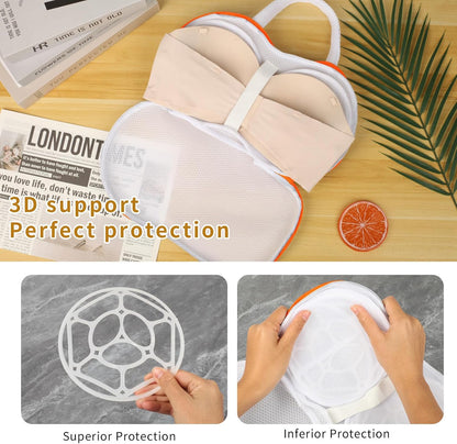 3Pcs Bra Wash Bags for Laundry Lingerie Brassiere Bag bra washing protector holder for Washing Machine Beige(A to C Cups)