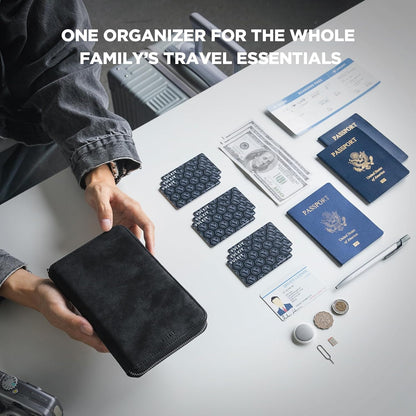 Passport Holder for Travel Family, Multiple Travel Document Holder Wallet for a Family of 3-4, RFID Blocking Passport Bag, Document Organizer Pouch for Credit Cards, ID, Sim Card, Cash, Coins