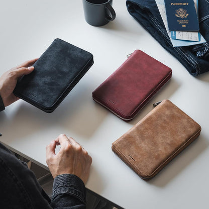 Passport Holder for Travel Family, Multiple Travel Document Holder Wallet for a Family of 3-4, RFID Blocking Passport Bag, Document Organizer Pouch for Credit Cards, ID, Sim Card, Cash, Coins