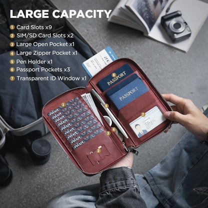 Passport Holder for Travel Family, Multiple Travel Document Holder Wallet for a Family of 3-4, RFID Blocking Passport Bag, Document Organizer Pouch for Credit Cards, ID, Sim Card, Cash, Coins