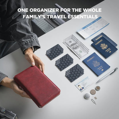 Passport Holder for Travel Family, Multiple Travel Document Holder Wallet for a Family of 3-4, RFID Blocking Passport Bag, Document Organizer Pouch for Credit Cards, ID, Sim Card, Cash, Coins