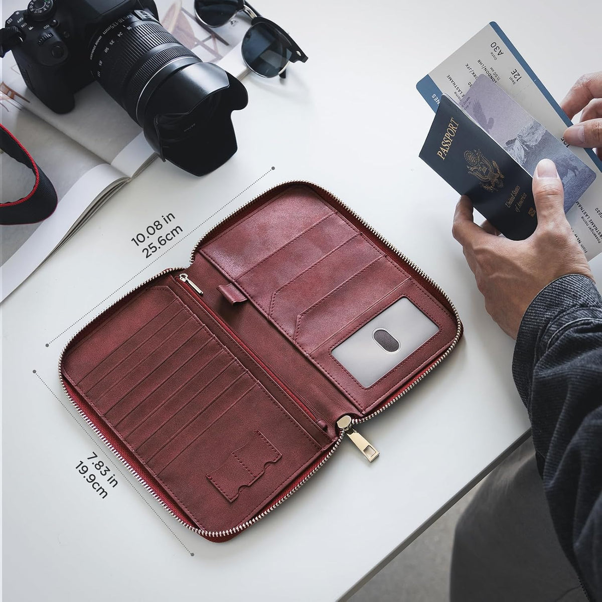 Passport Holder for Travel Family, Multiple Travel Document Holder Wallet for a Family of 3-4, RFID Blocking Passport Bag, Document Organizer Pouch for Credit Cards, ID, Sim Card, Cash, Coins