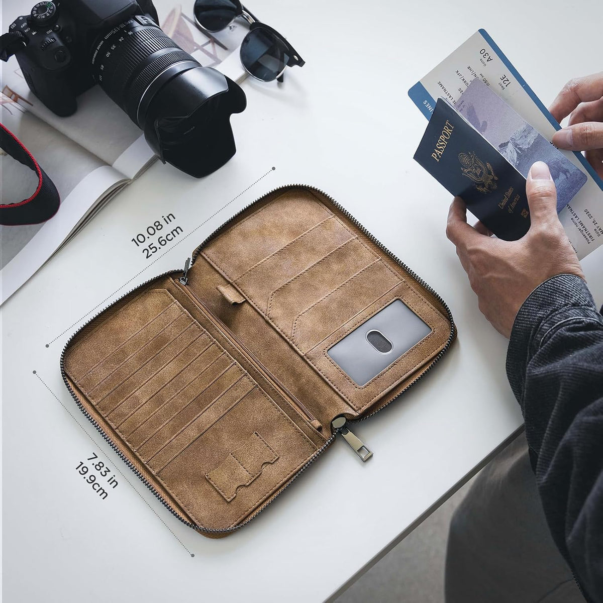Passport Holder for Travel Family, Multiple Travel Document Holder Wallet for a Family of 3-4, RFID Blocking Passport Bag, Document Organizer Pouch for Credit Cards, ID, Sim Card, Cash, Coins