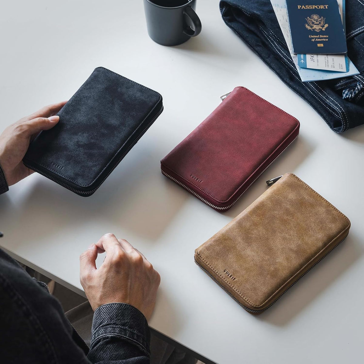 Passport Holder for Travel Family, Multiple Travel Document Holder Wallet for a Family of 3-4, RFID Blocking Passport Bag, Document Organizer Pouch for Credit Cards, ID, Sim Card, Cash, Coins