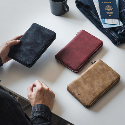 Passport Holder for Travel Family, Multiple Travel Document Holder Wallet for a Family of 3-4, RFID Blocking Passport Bag, Document Organizer Pouch for Credit Cards, ID, Sim Card, Cash, Coins