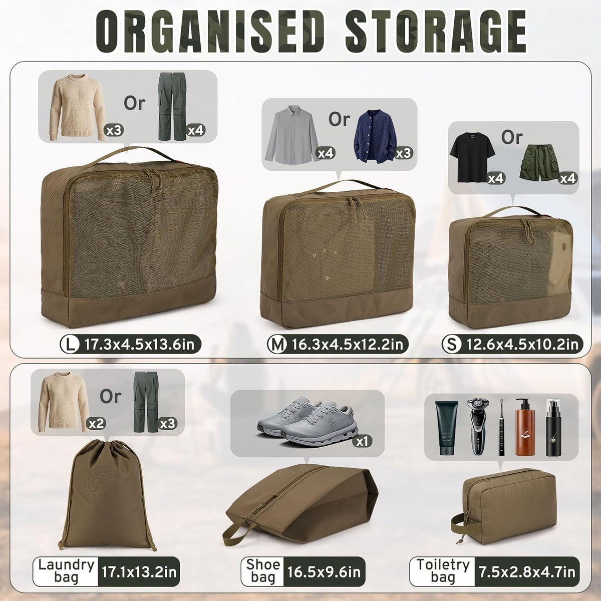 6 Pcs Packing Cubes for Travel Cubes & Packing Organizers, Travel Essentials Accessories Suitcase Organizer Set Gifts for Men Camping & Cruise with Durable Laundry Bag