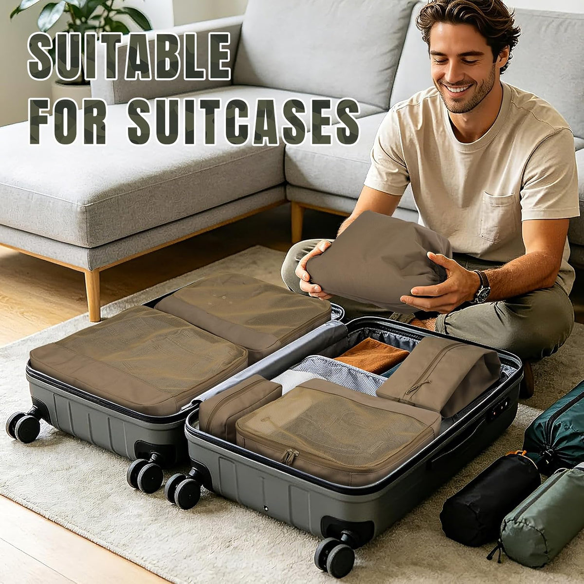 6 Pcs Packing Cubes for Travel Cubes & Packing Organizers, Travel Essentials Accessories Suitcase Organizer Set Gifts for Men Camping & Cruise with Durable Laundry Bag
