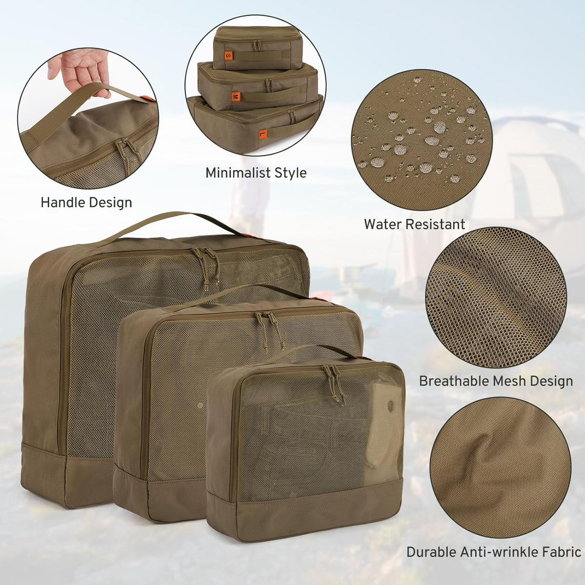 6 Pcs Packing Cubes for Travel Cubes & Packing Organizers, Travel Essentials Accessories Suitcase Organizer Set Gifts for Men Camping & Cruise with Durable Laundry Bag