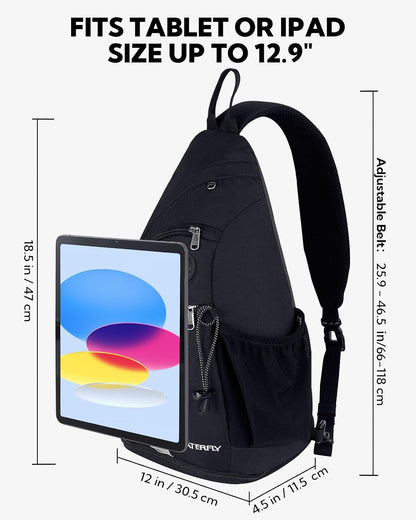 Large Sling Bag Crossbody Backpack Chest Pack for Men Women | 18L, Water resistant hiking daypack, 7 pockets for 13" Tablet, water bottle & umbrella pockets, Outdoor travel shoulder bag