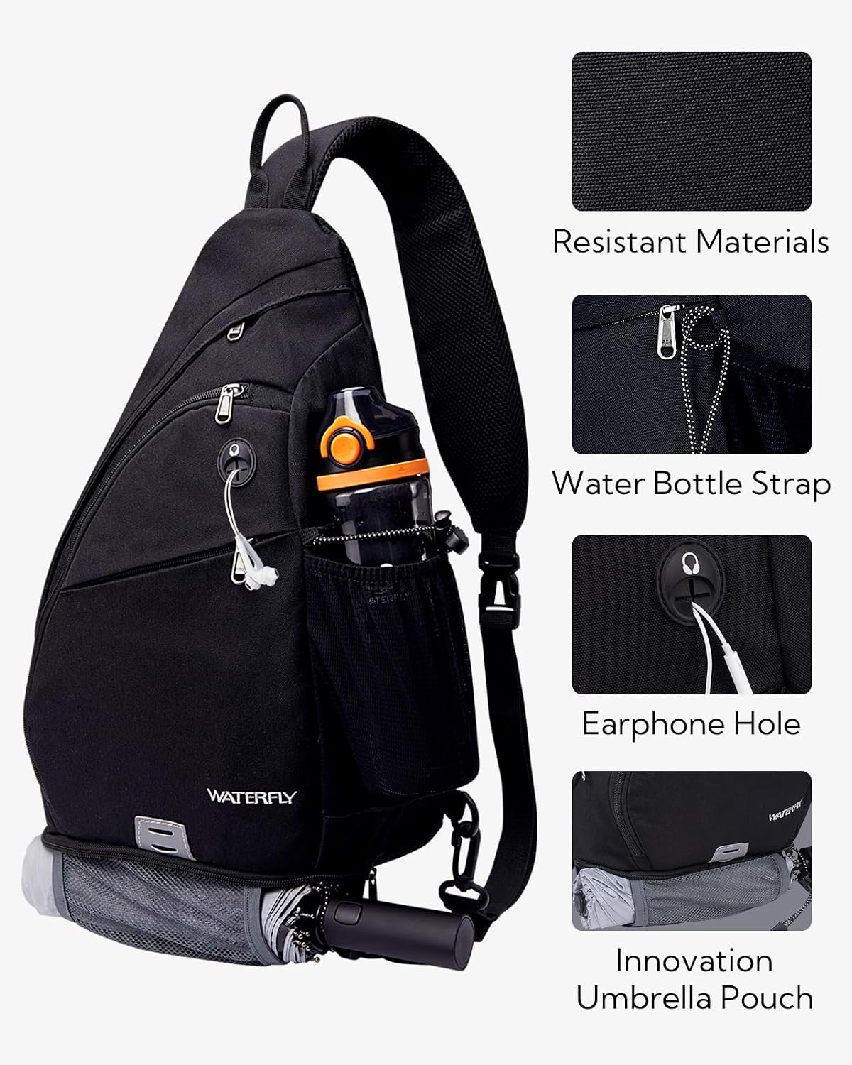 Large Sling Bag Crossbody Backpack Chest Pack for Men Women | 18L, Water resistant hiking daypack, 7 pockets for 13" Tablet, water bottle & umbrella pockets, Outdoor travel shoulder bag
