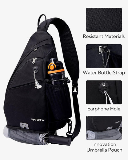 Large Sling Bag Crossbody Backpack Chest Pack for Men Women | 18L, Water resistant hiking daypack, 7 pockets for 13" Tablet, water bottle & umbrella pockets, Outdoor travel shoulder bag