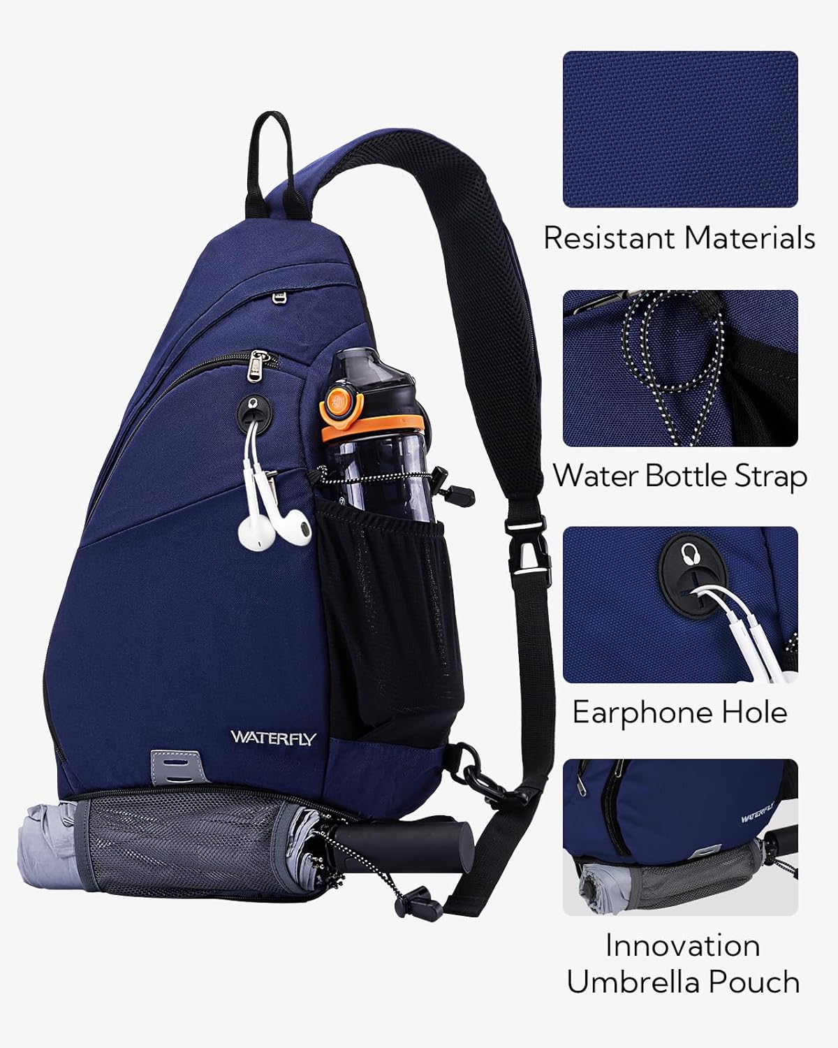 Large Sling Bag Crossbody Backpack Chest Pack for Men Women | 18L, Water resistant hiking daypack, 7 pockets for 13" Tablet, water bottle & umbrella pockets, Outdoor travel shoulder bag