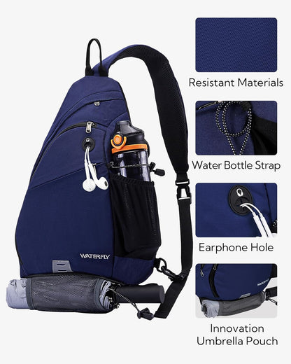 Large Sling Bag Crossbody Backpack Chest Pack for Men Women | 18L, Water resistant hiking daypack, 7 pockets for 13" Tablet, water bottle & umbrella pockets, Outdoor travel shoulder bag