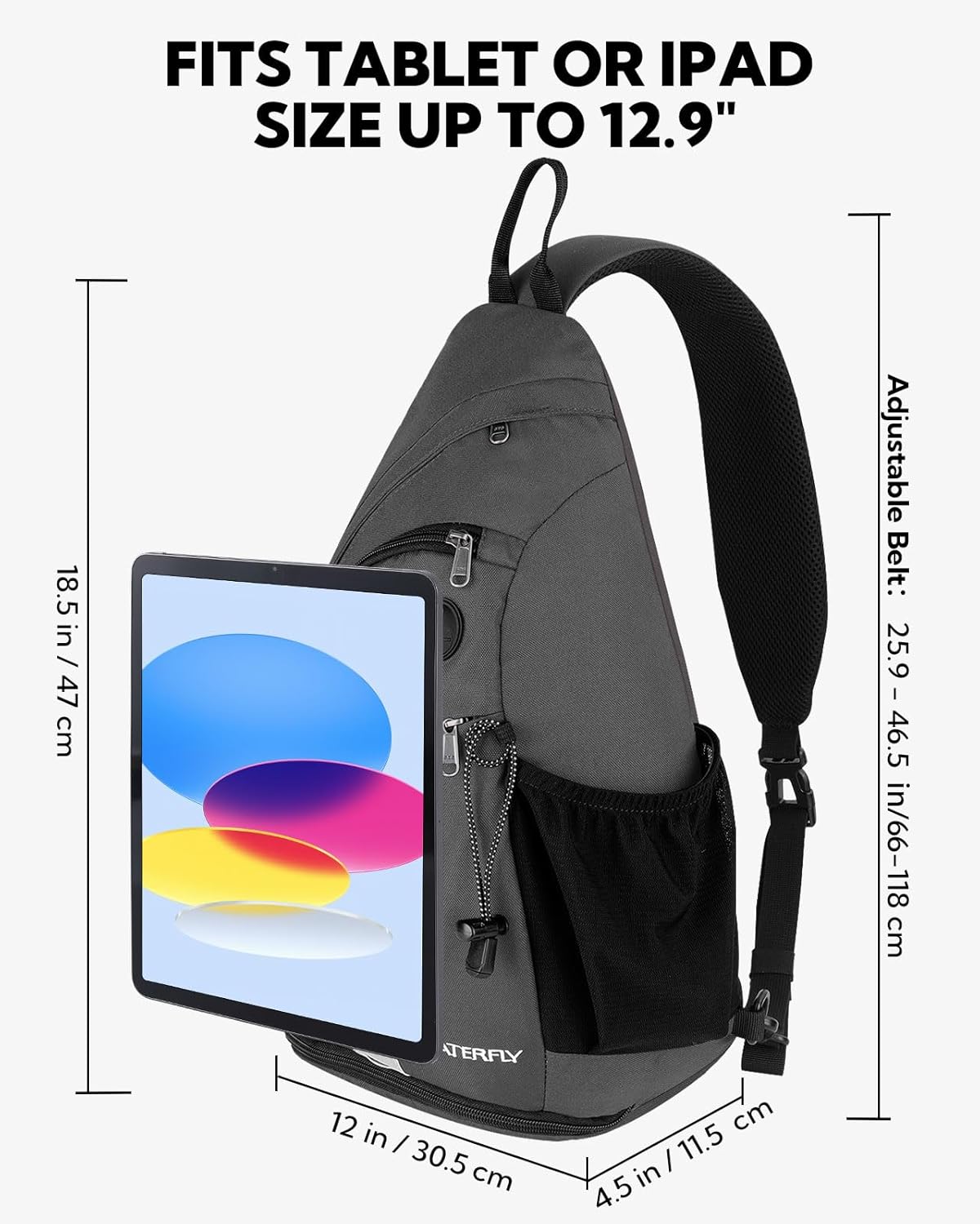 Large Sling Bag Crossbody Backpack Chest Pack for Men Women | 18L, Water resistant hiking daypack, 7 pockets for 13" Tablet, water bottle & umbrella pockets, Outdoor travel shoulder bag