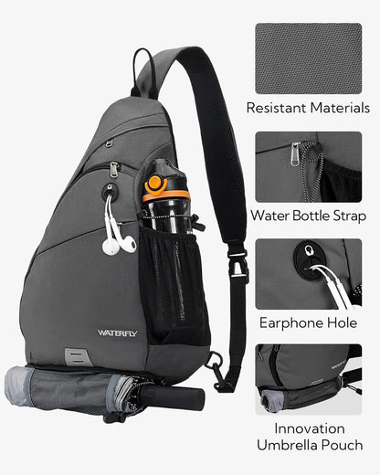 Large Sling Bag Crossbody Backpack Chest Pack for Men Women | 18L, Water resistant hiking daypack, 7 pockets for 13" Tablet, water bottle & umbrella pockets, Outdoor travel shoulder bag