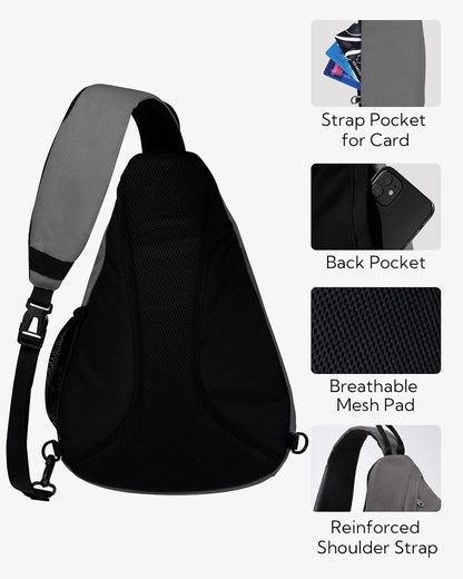 Large Sling Bag Crossbody Backpack Chest Pack for Men Women | 18L, Water resistant hiking daypack, 7 pockets for 13" Tablet, water bottle & umbrella pockets, Outdoor travel shoulder bag