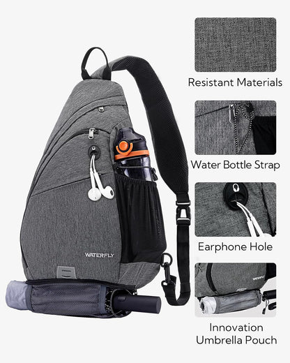Large Sling Bag Crossbody Backpack Chest Pack for Men Women | 18L, Water resistant hiking daypack, 7 pockets for 13" Tablet, water bottle & umbrella pockets, Outdoor travel shoulder bag
