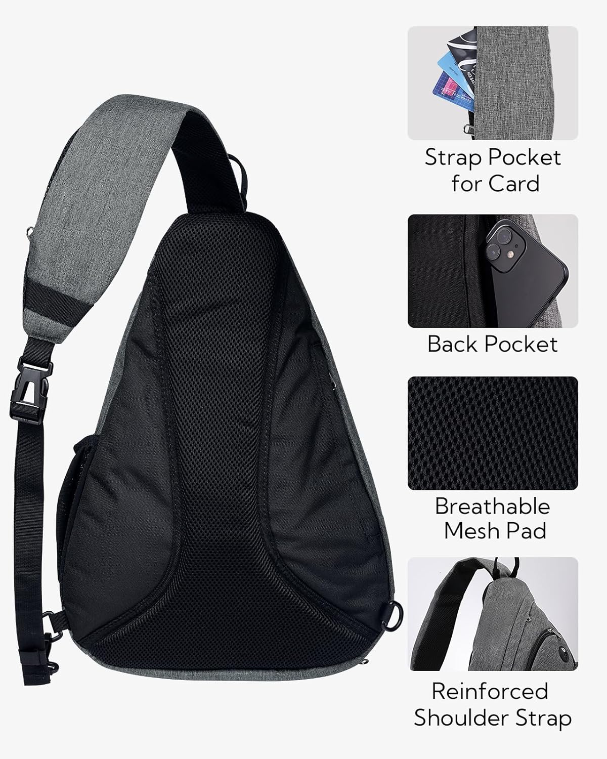 Large Sling Bag Crossbody Backpack Chest Pack for Men Women | 18L, Water resistant hiking daypack, 7 pockets for 13" Tablet, water bottle & umbrella pockets, Outdoor travel shoulder bag