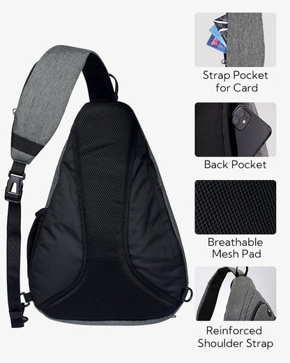 Large Sling Bag Crossbody Backpack Chest Pack for Men Women | 18L, Water resistant hiking daypack, 7 pockets for 13" Tablet, water bottle & umbrella pockets, Outdoor travel shoulder bag