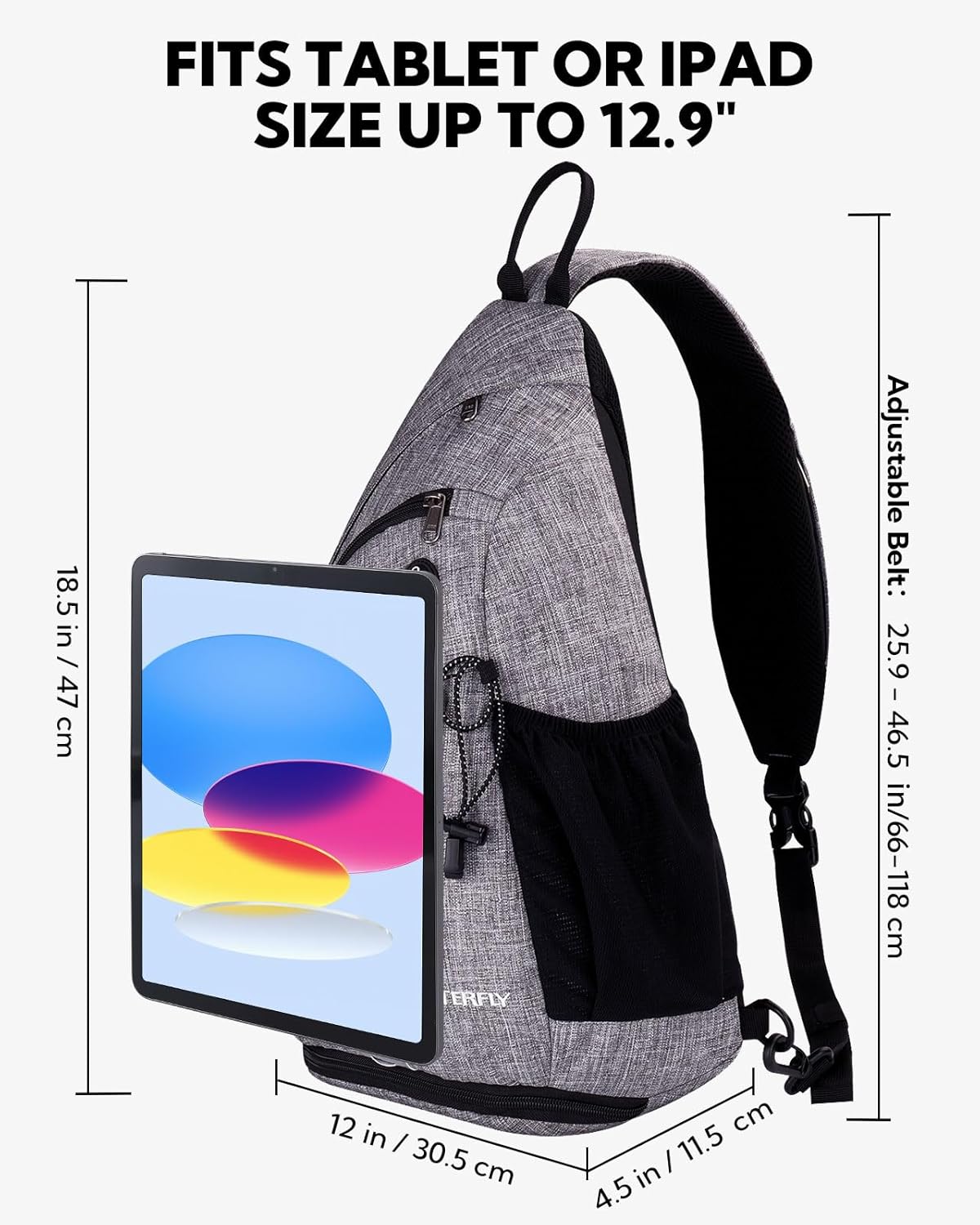Large Sling Bag Crossbody Backpack Chest Pack for Men Women | 18L, Water resistant hiking daypack, 7 pockets for 13" Tablet, water bottle & umbrella pockets, Outdoor travel shoulder bag