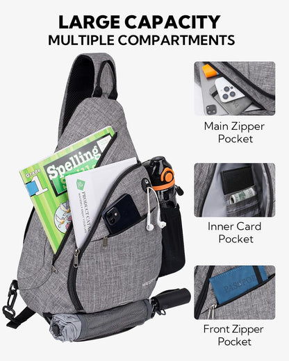 Large Sling Bag Crossbody Backpack Chest Pack for Men Women | 18L, Water resistant hiking daypack, 7 pockets for 13" Tablet, water bottle & umbrella pockets, Outdoor travel shoulder bag