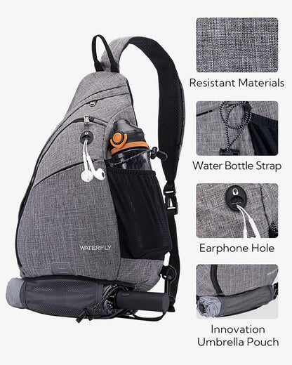 Large Sling Bag Crossbody Backpack Chest Pack for Men Women | 18L, Water resistant hiking daypack, 7 pockets for 13" Tablet, water bottle & umbrella pockets, Outdoor travel shoulder bag
