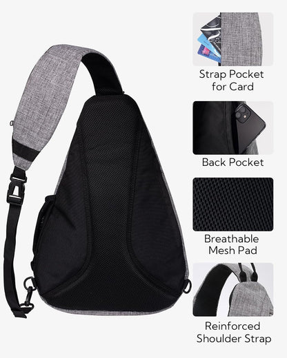 Large Sling Bag Crossbody Backpack Chest Pack for Men Women | 18L, Water resistant hiking daypack, 7 pockets for 13" Tablet, water bottle & umbrella pockets, Outdoor travel shoulder bag