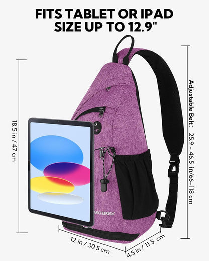 Large Sling Bag Crossbody Backpack Chest Pack for Men Women | 18L, Water resistant hiking daypack, 7 pockets for 13" Tablet, water bottle & umbrella pockets, Outdoor travel shoulder bag