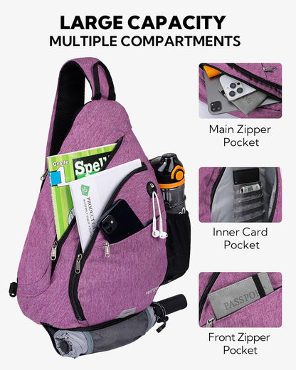 Large Sling Bag Crossbody Backpack Chest Pack for Men Women | 18L, Water resistant hiking daypack, 7 pockets for 13" Tablet, water bottle & umbrella pockets, Outdoor travel shoulder bag