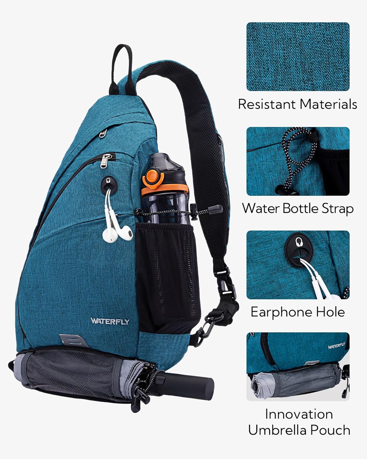 Large Sling Bag Crossbody Backpack Chest Pack for Men Women | 18L, Water resistant hiking daypack, 7 pockets for 13" Tablet, water bottle & umbrella pockets, Outdoor travel shoulder bag