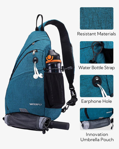 Large Sling Bag Crossbody Backpack Chest Pack for Men Women | 18L, Water resistant hiking daypack, 7 pockets for 13" Tablet, water bottle & umbrella pockets, Outdoor travel shoulder bag