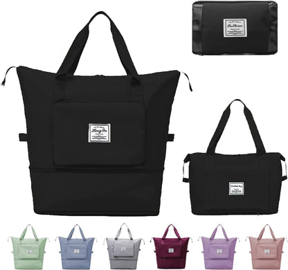 Large Capacity Travel Bag, Expandable Duffel Bag-Water-Resistant Foldable Carry-On with Wet/Dry Compartments | Large Capacity Travel Bag for Gym, Weekends & Overnight Trips (Black)