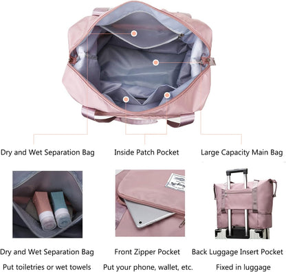 Large Capacity Travel Bag, Expandable Duffel Bag-Water-Resistant Foldable Carry-On with Wet/Dry Compartments | Large Capacity Travel Bag for Gym, Weekends & Overnight Trips (Black)