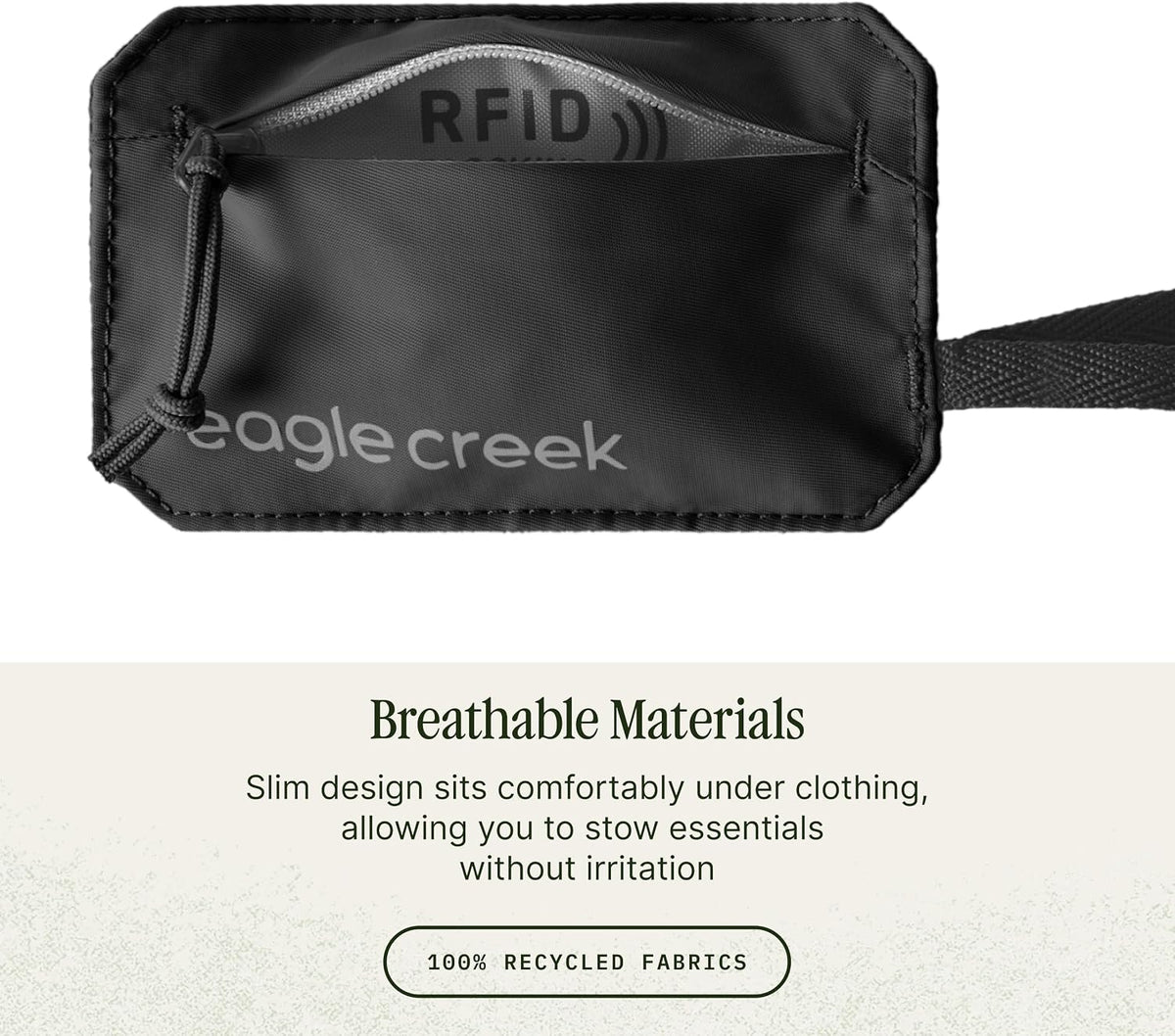 Undercover RFID Hidden Pocket – Travel Security Pouch with RFID Blocking – Lightweight, Wear Under Clothing – Zippered Passport & Card Holder – Adjustable Strap – Black