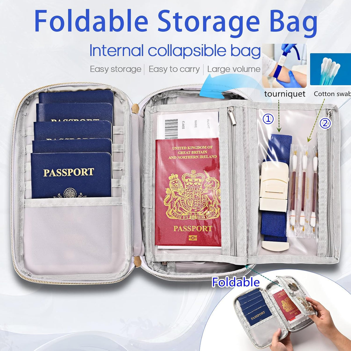 Multifunctional, Secure,Practical, RFID Family Passport Holder, Travel Wallet Travel Document Organizer, Three-Layer Design, Strong storage Function