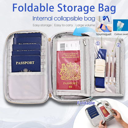 Multifunctional, Secure,Practical, RFID Family Passport Holder, Travel Wallet Travel Document Organizer, Three-Layer Design, Strong storage Function