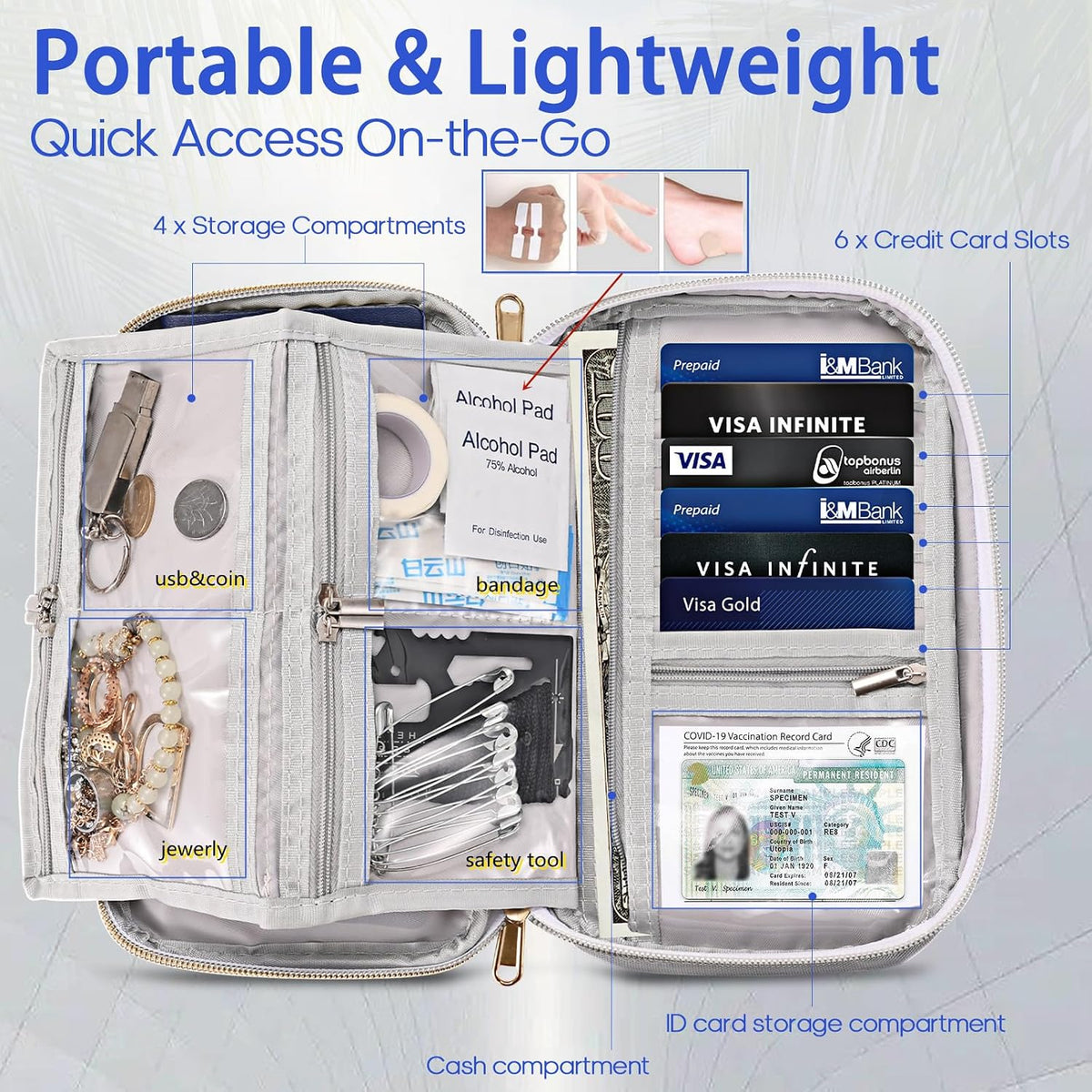 Multifunctional, Secure,Practical, RFID Family Passport Holder, Travel Wallet Travel Document Organizer, Three-Layer Design, Strong storage Function