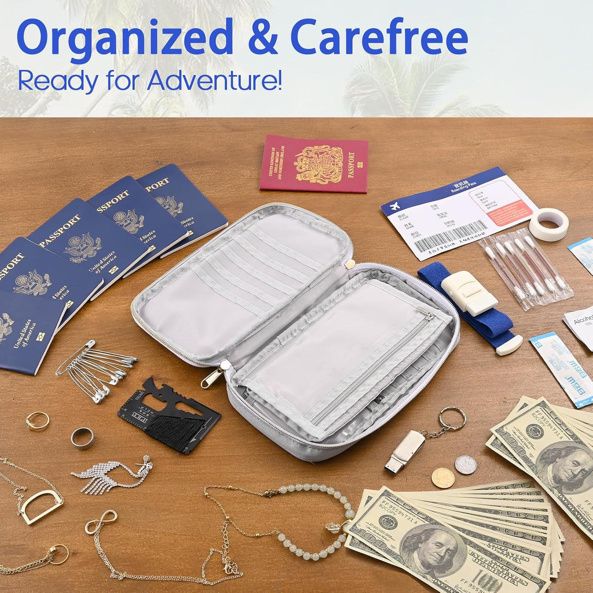 Multifunctional, Secure,Practical, RFID Family Passport Holder, Travel Wallet Travel Document Organizer, Three-Layer Design, Strong storage Function