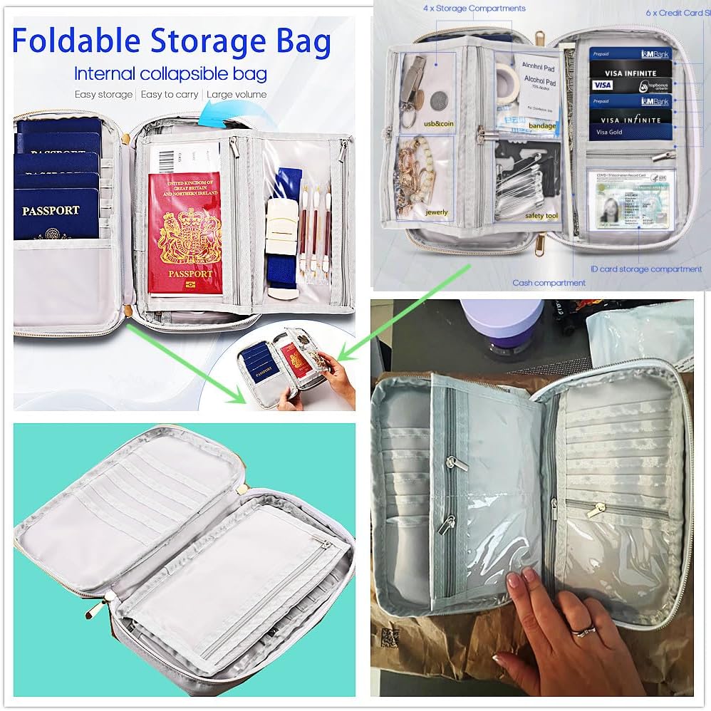Multifunctional, Secure,Practical, RFID Family Passport Holder, Travel Wallet Travel Document Organizer, Three-Layer Design, Strong storage Function