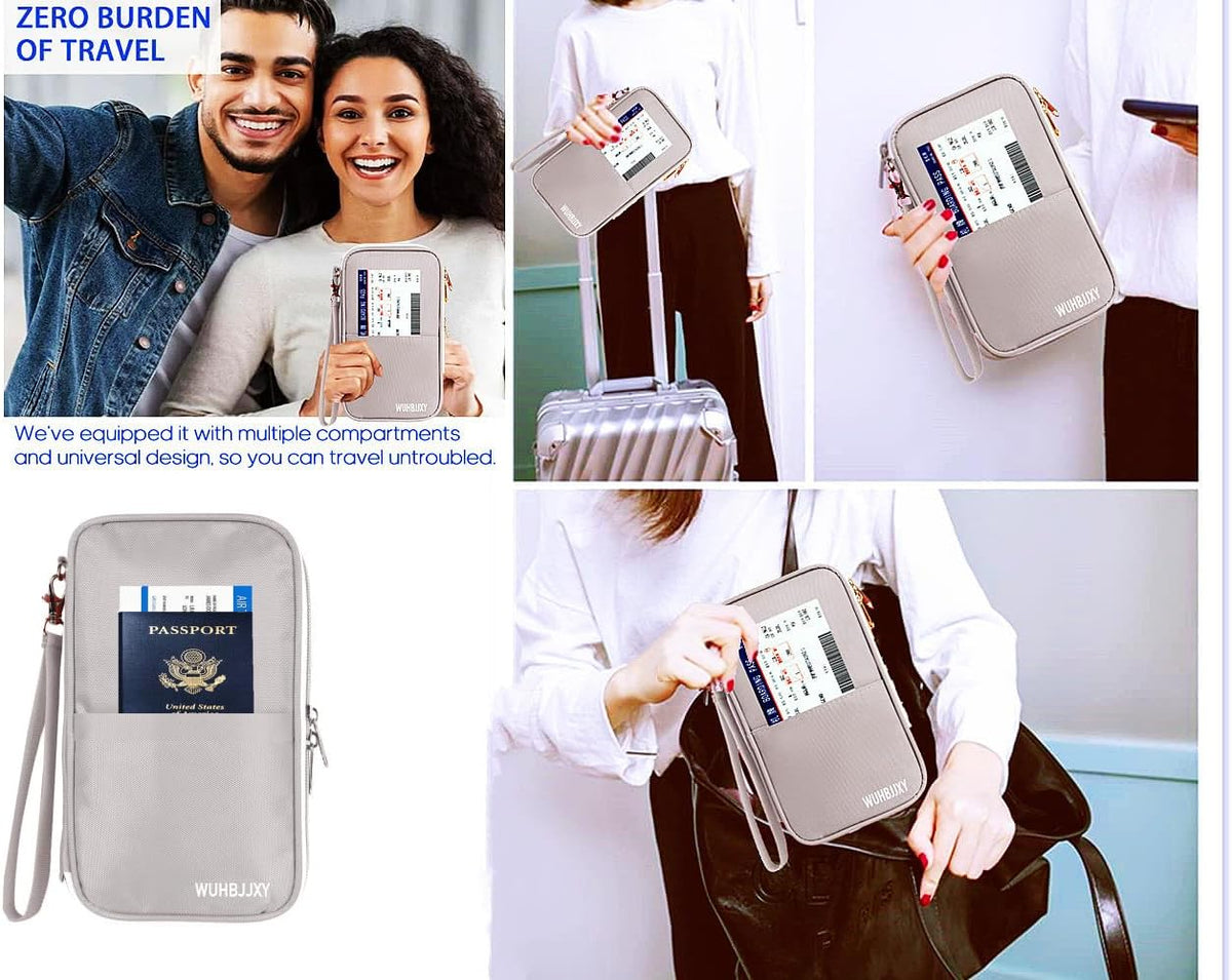 Multifunctional, Secure,Practical, RFID Family Passport Holder, Travel Wallet Travel Document Organizer, Three-Layer Design, Strong storage Function
