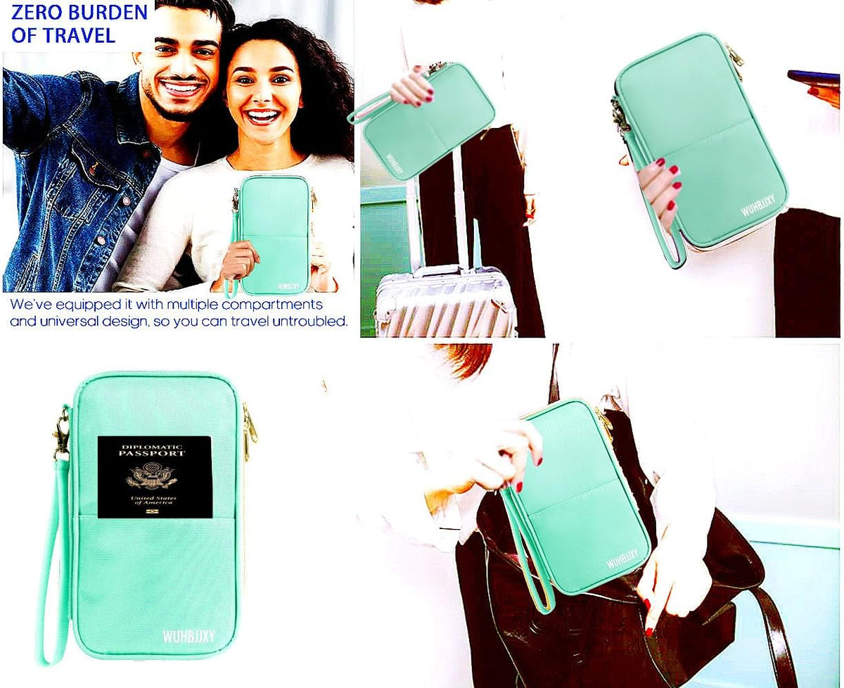 Multifunctional, Secure,Practical, RFID Family Passport Holder, Travel Wallet Travel Document Organizer, Three-Layer Design, Strong storage Function