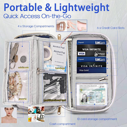 Multifunctional, Secure,Practical, RFID Family Passport Holder, Travel Wallet Travel Document Organizer, Three-Layer Design, Strong storage Function